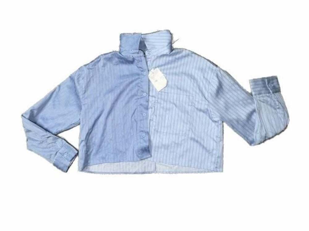 Forever 21 Women’s Light Blue Multi-Tone Striped Long Sleeve B